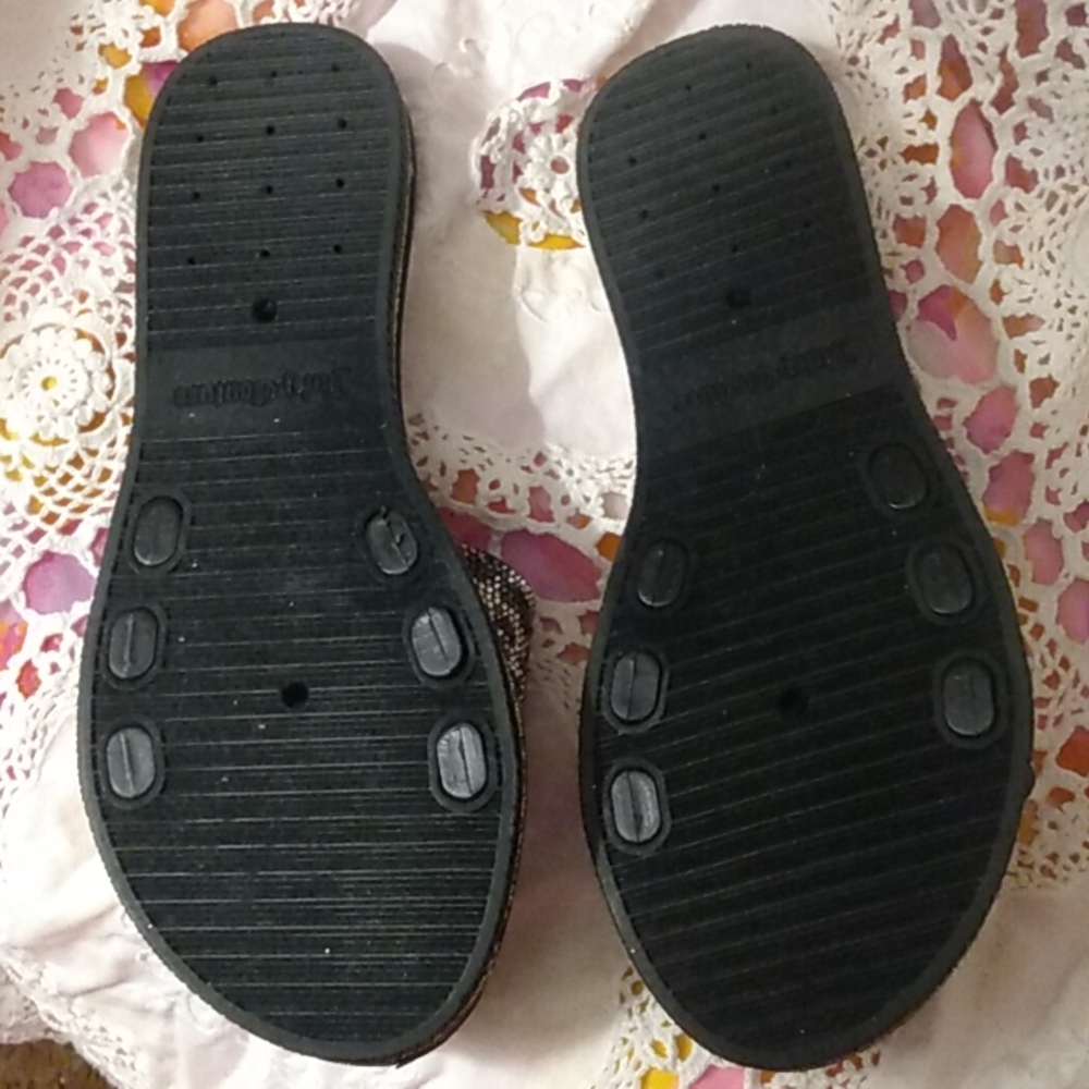 JUICY COUTURE BLINGY GOLD SILVER LEOPARD PRINT SLIDES FLIP FLOP SIZE 6 - Picture 5 of 7